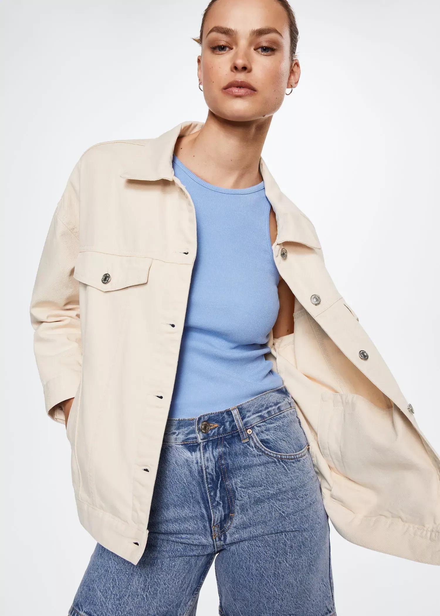 Beige Oversize Denim Jacket, , large image number 1