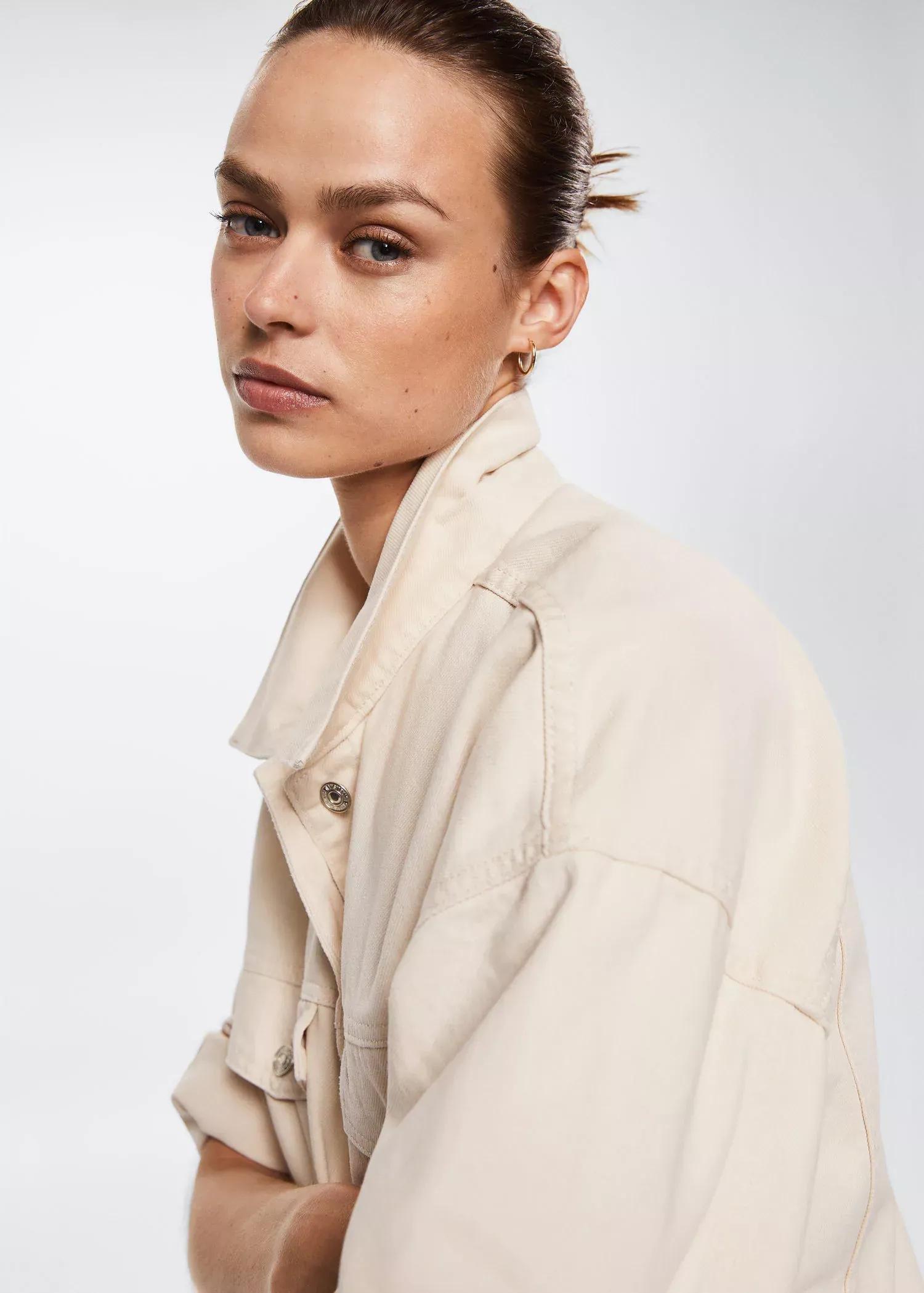 Beige Oversize Denim Jacket, , large image number 2