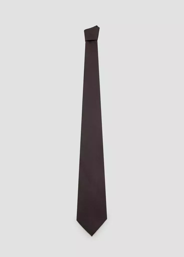 Brown Plain Silk Tie, Brown, medium