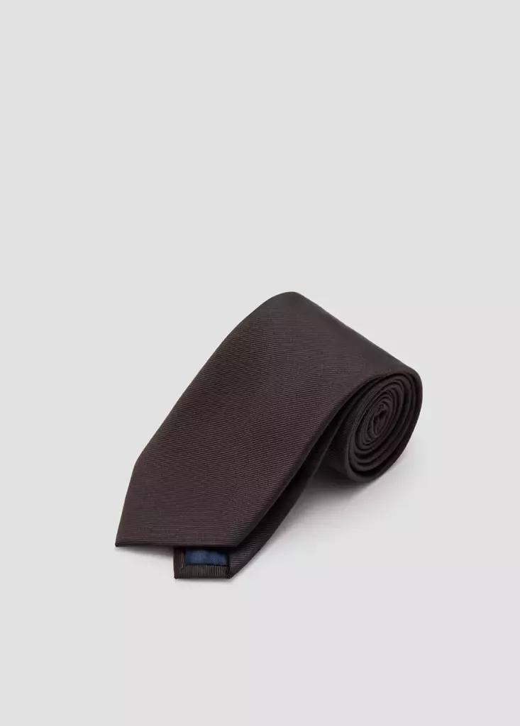 Brown Plain Silk Tie, Brown, medium