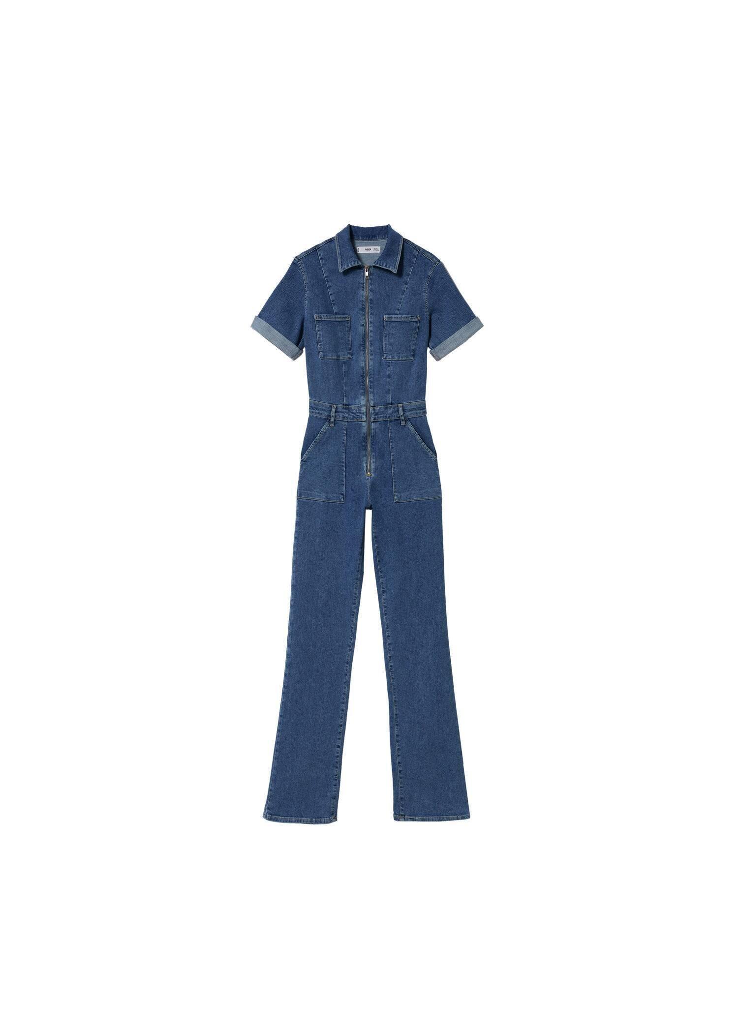 Blue Denim Zipper Jumpsuit, , large image number 4
