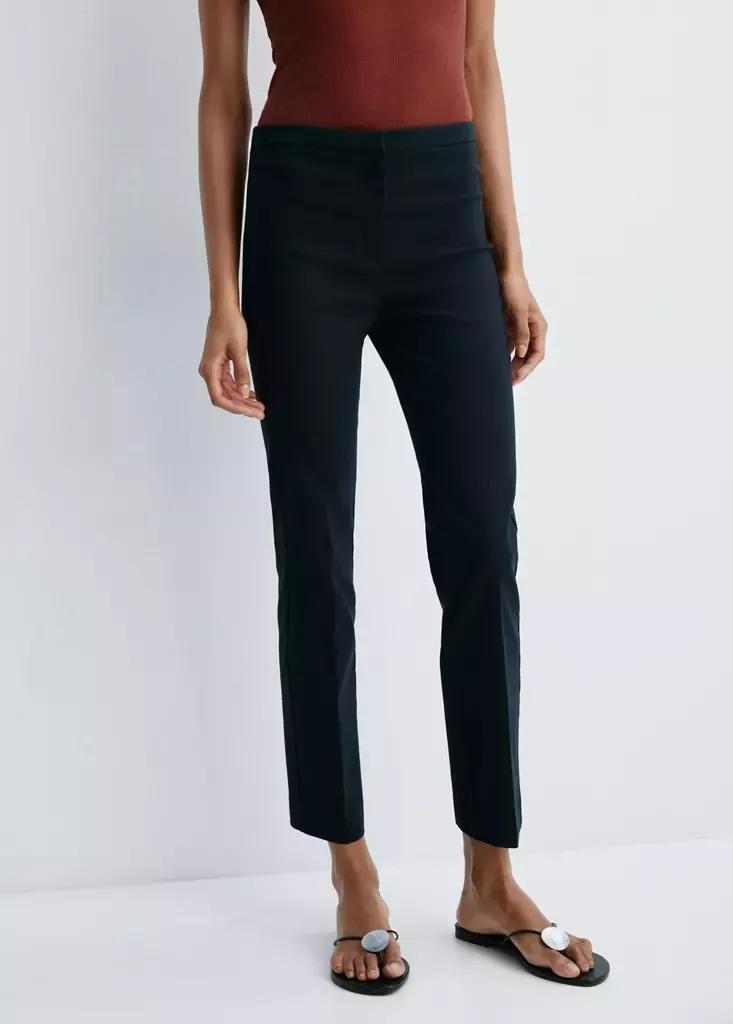 Navy Straight-Cut Crop Trousers, Navy, medium