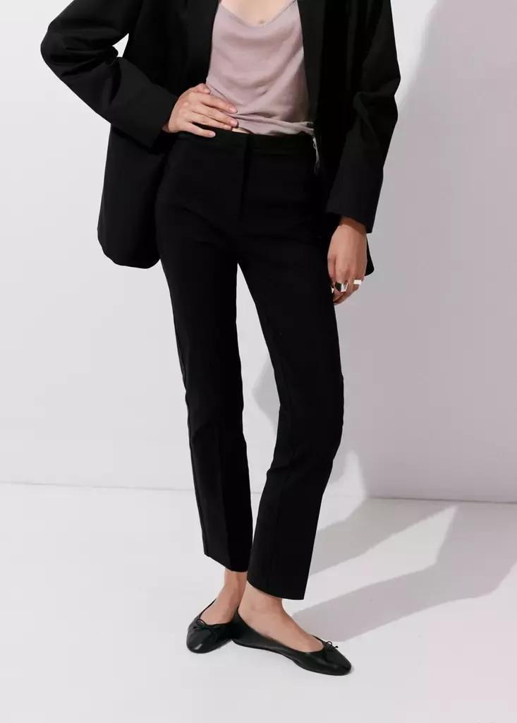 Black Straight-Cut Crop Trousers, Black, medium