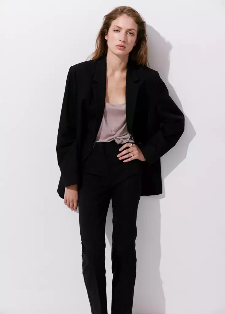 Black Straight-Cut Crop Trousers, Black, medium
