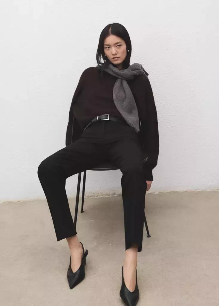 Black Straight-Cut Crop Trousers, Black, large image number 3