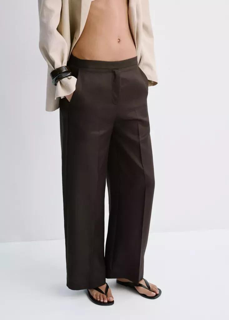 Brown High-Waisted Lyocell Trousers, Dark Brown, medium