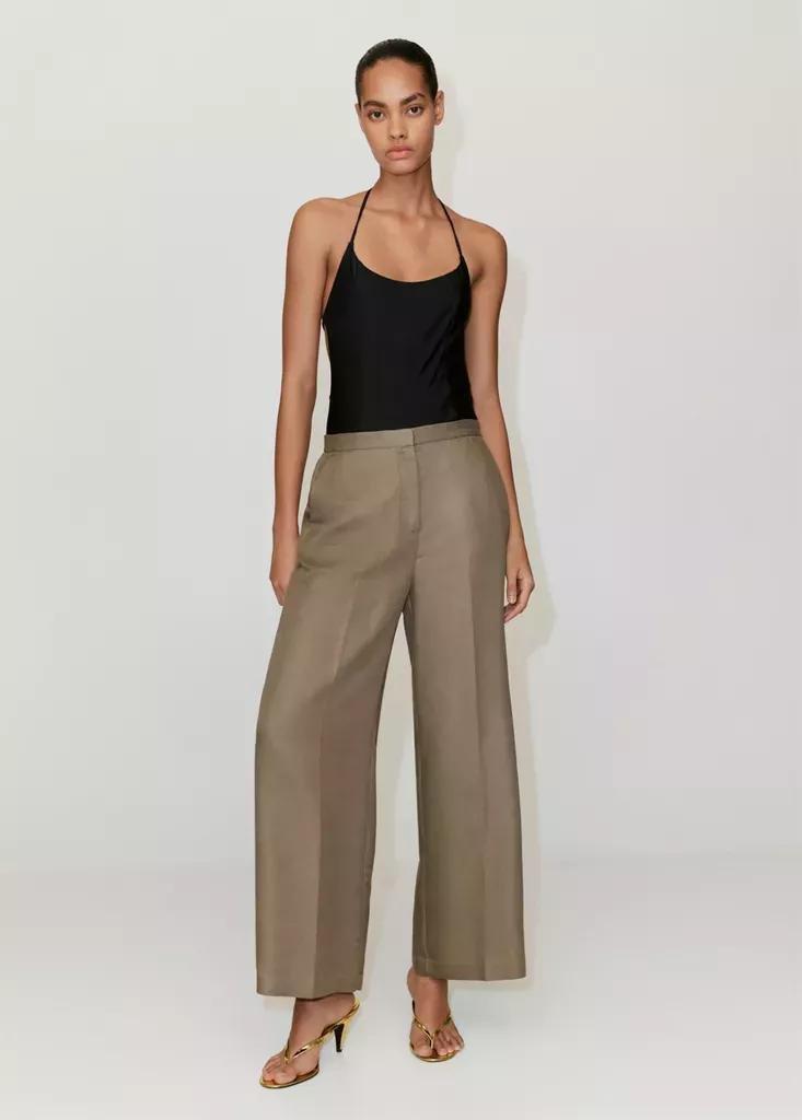 Beige High-Waisted Lyocell Trousers, Beige - Khaki, medium
