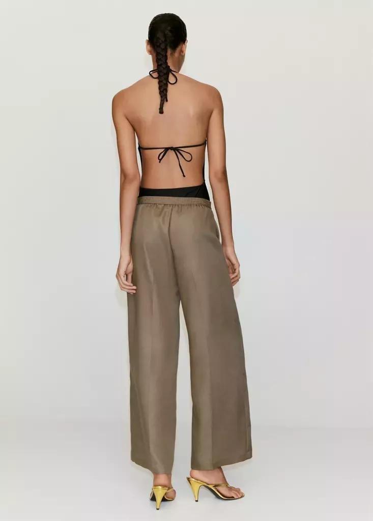 Beige High-Waisted Lyocell Trousers, Beige - Khaki, large image number 2