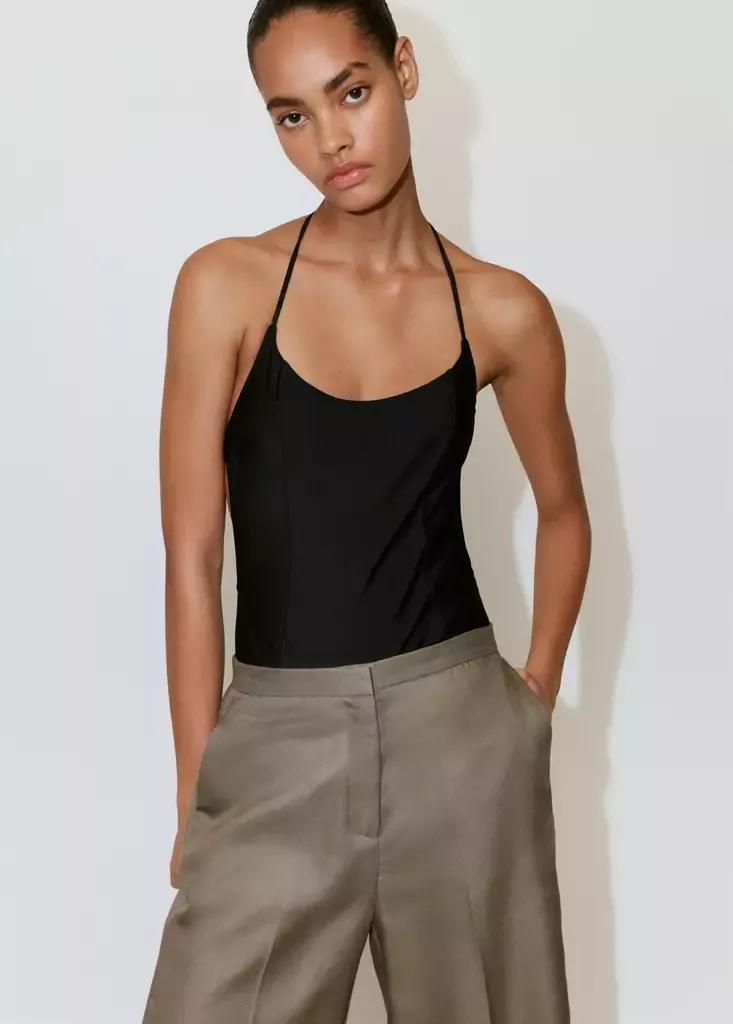 Beige High-Waisted Lyocell Trousers, Beige - Khaki, large image number 3