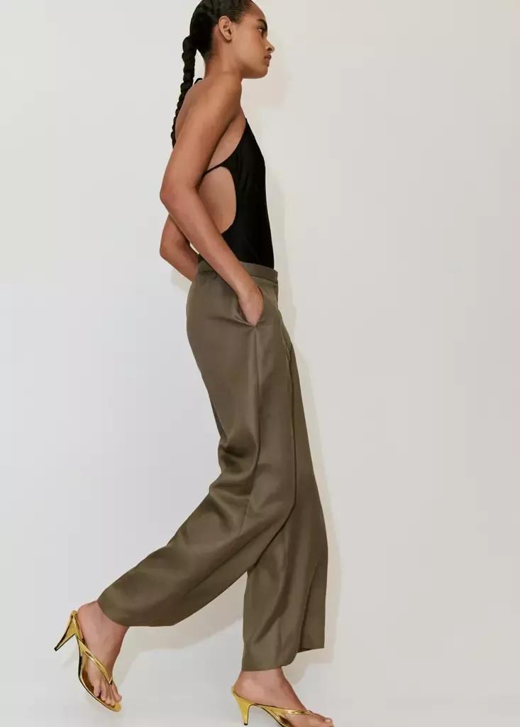 Beige High-Waisted Lyocell Trousers, Beige - Khaki, large image number 4