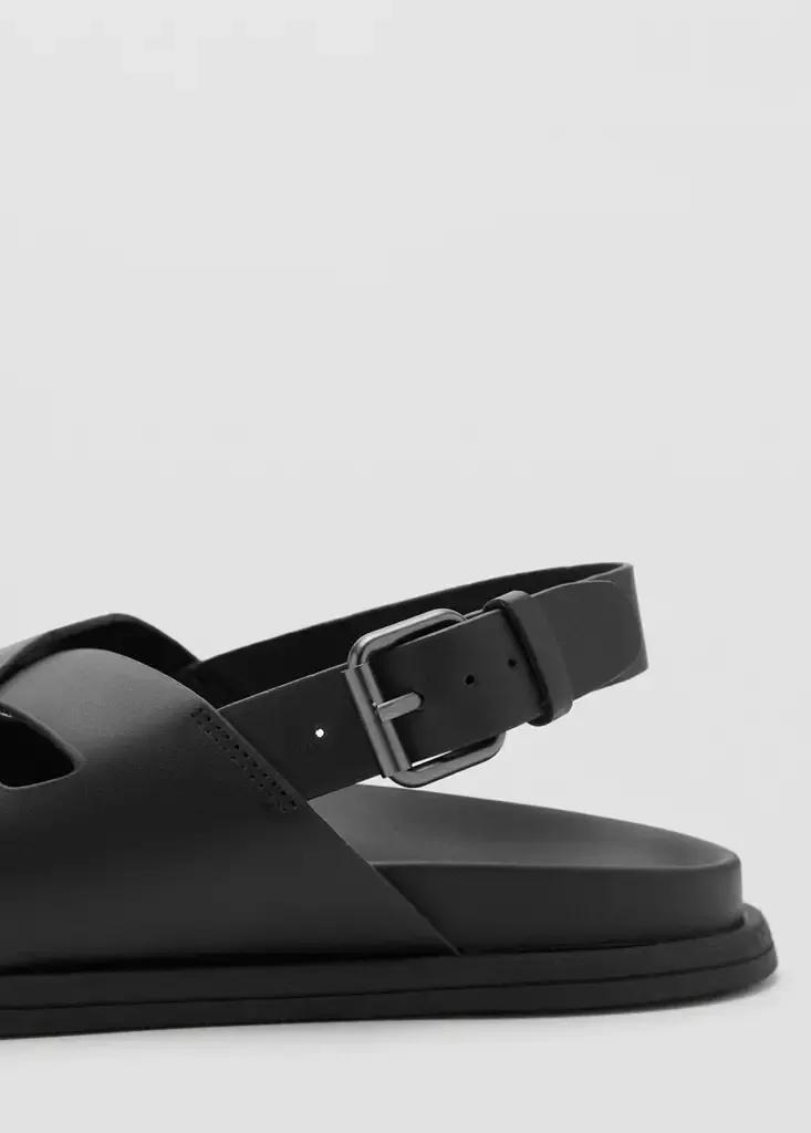 Black Cross-Strap Leather Sandals, Black, medium