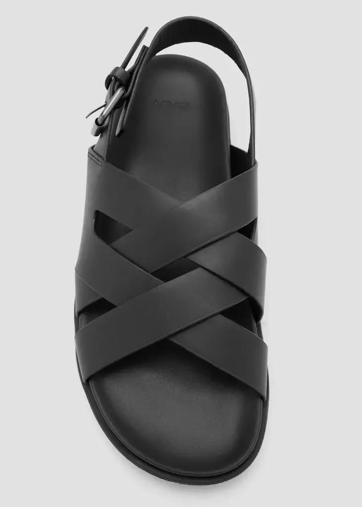 Black Cross-Strap Leather Sandals, Black, large image number 4