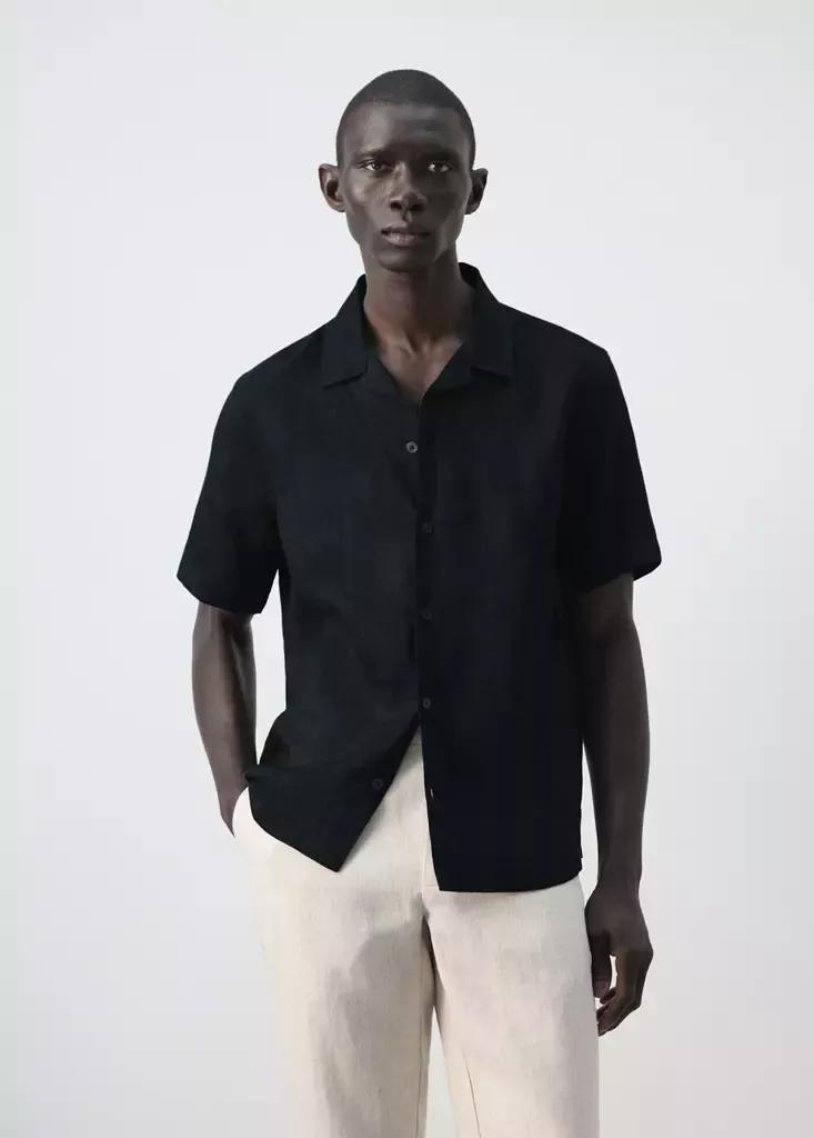 Navy Regular-Fit Linen Shirt, Navy, medium