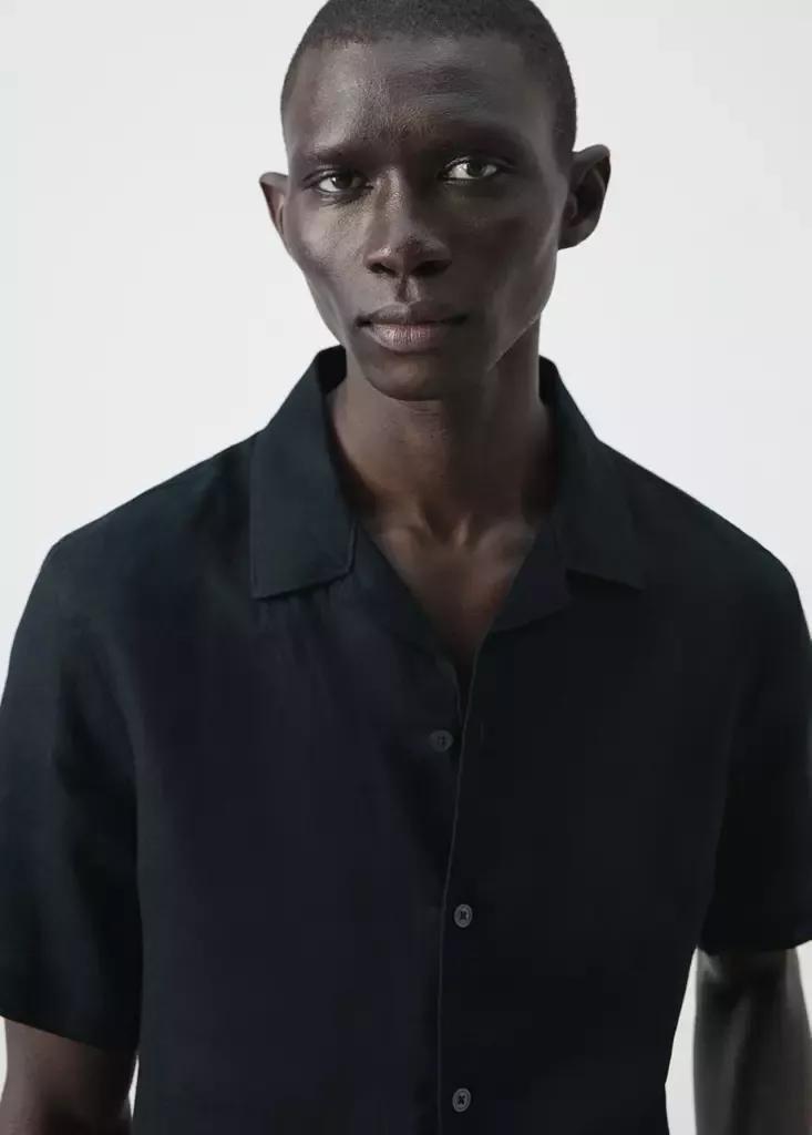 Navy Regular-Fit Linen Shirt, Navy, medium