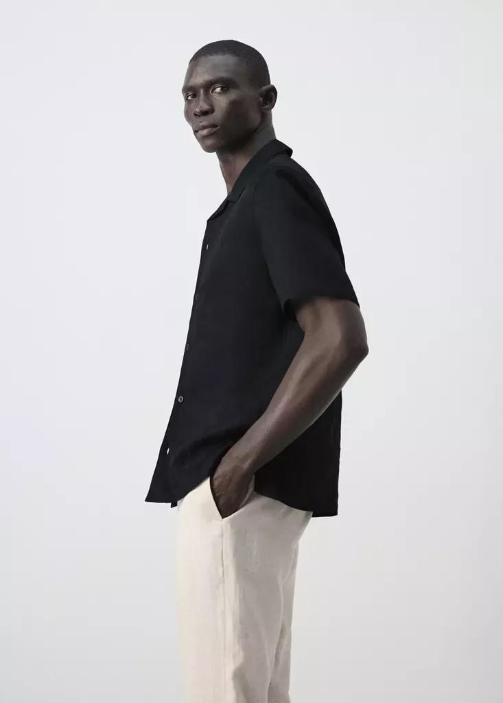 Navy Regular-Fit Linen Shirt, Navy, large image number 3