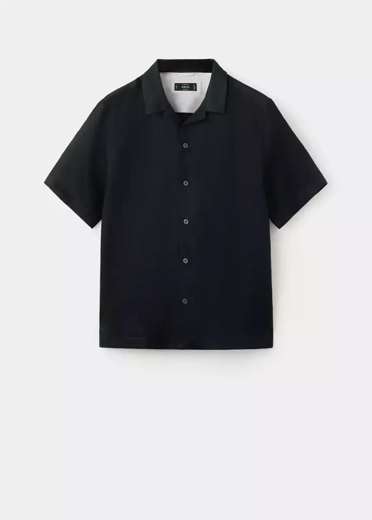 Navy Regular-Fit Linen Shirt, Navy, large image number 4