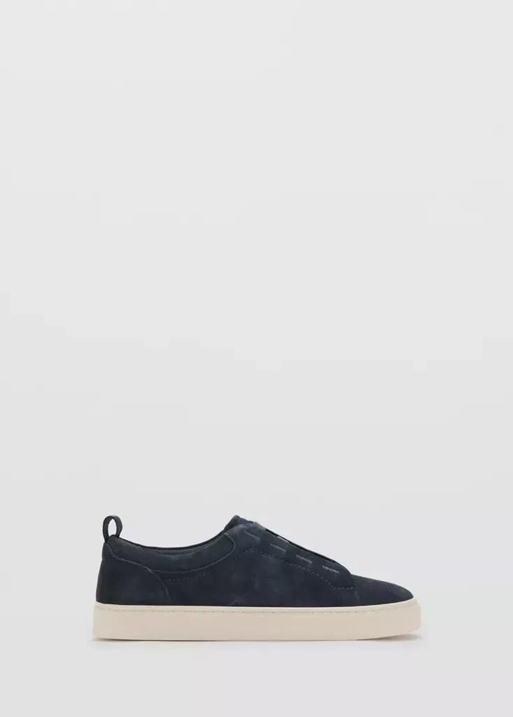 Navy Suede Leather Trainer With Virama&reg; Sole, Navy, medium