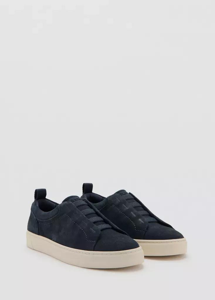 Navy Suede Leather Trainer With Virama&reg; Sole, Navy, medium