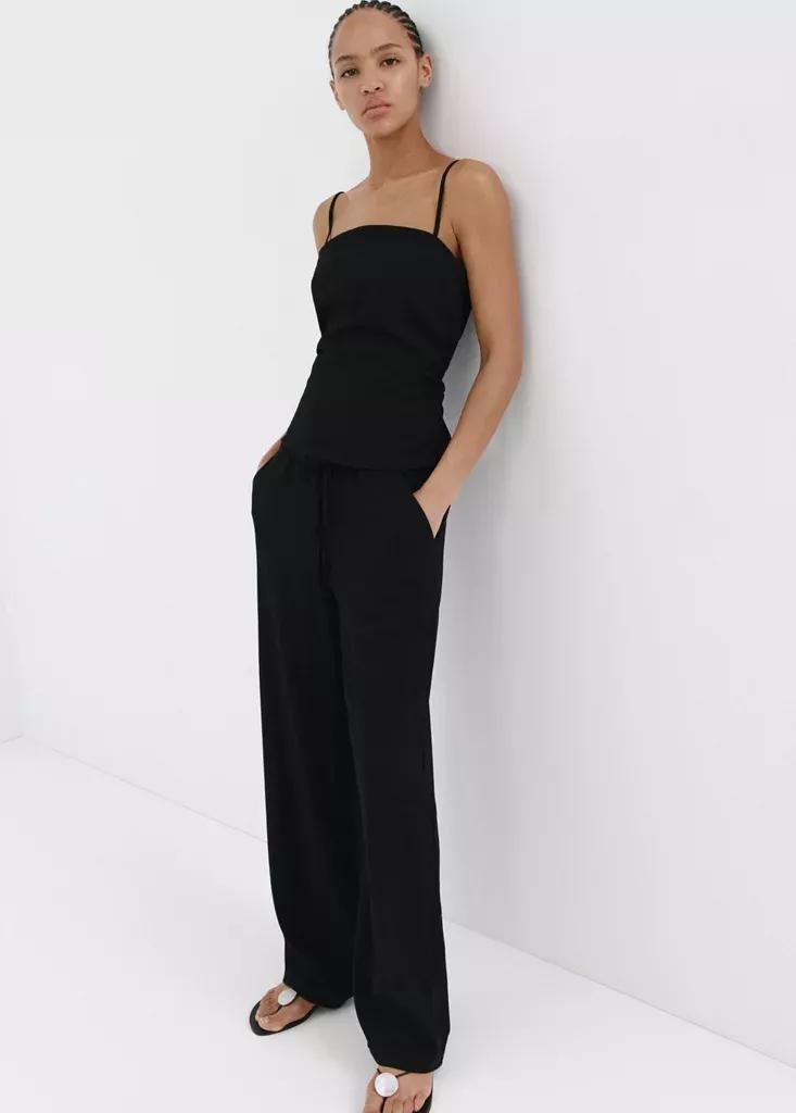 Black Draped Strap Top, Black, large image number 0