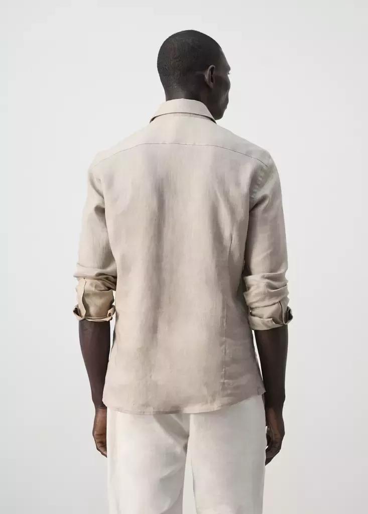 Brown Linen Slim-Fit Shirt, Light Pastel Brown, large image number 1