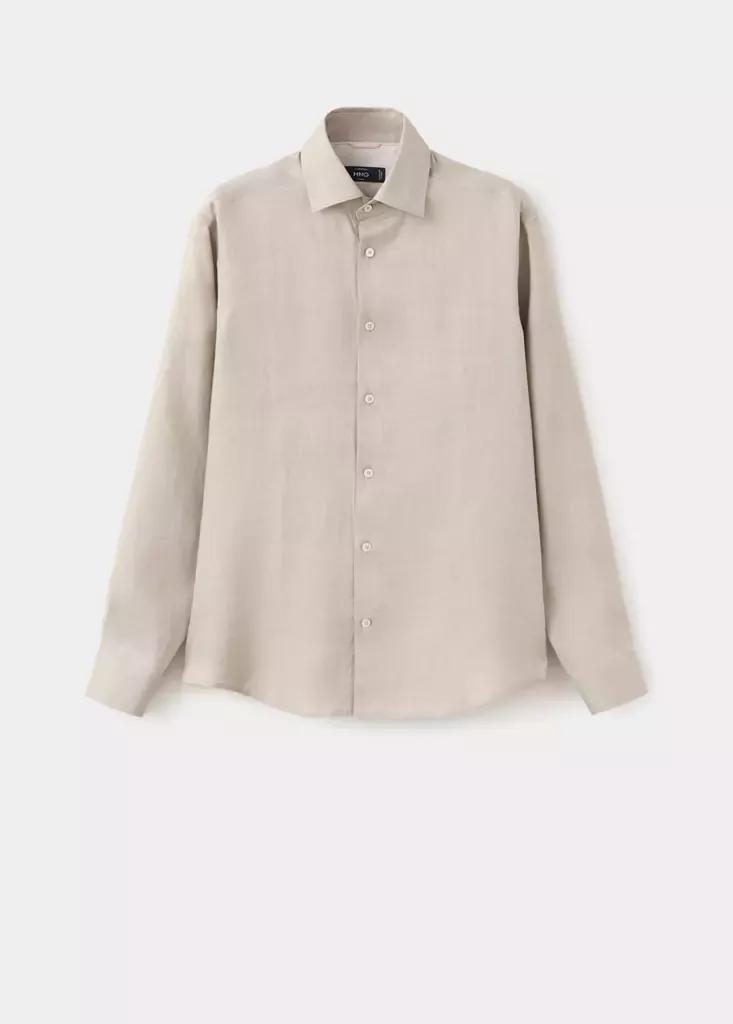 Brown Linen Slim-Fit Shirt, Light Pastel Brown, large image number 5