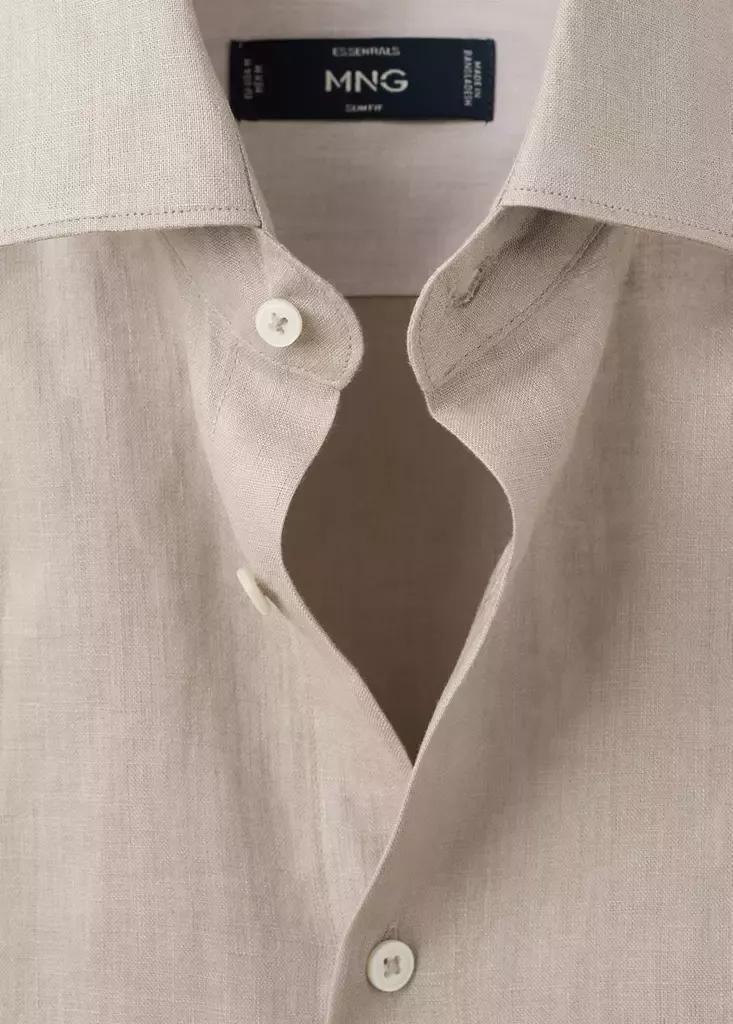 Brown Linen Slim-Fit Shirt, Light Pastel Brown, large image number 6