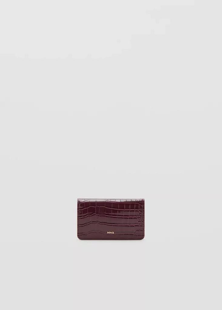 Red Small Shiny Croc-Effect Wallet, Dark Red, large image number 0