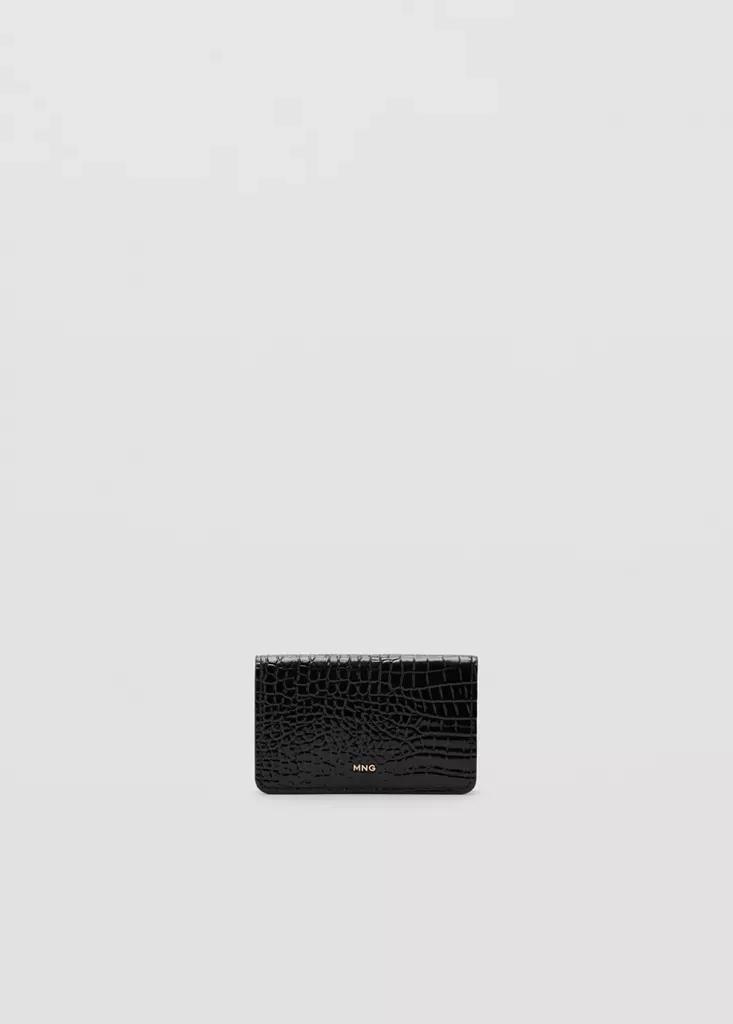Black Small Shiny Croc-Effect Wallet, Black, medium
