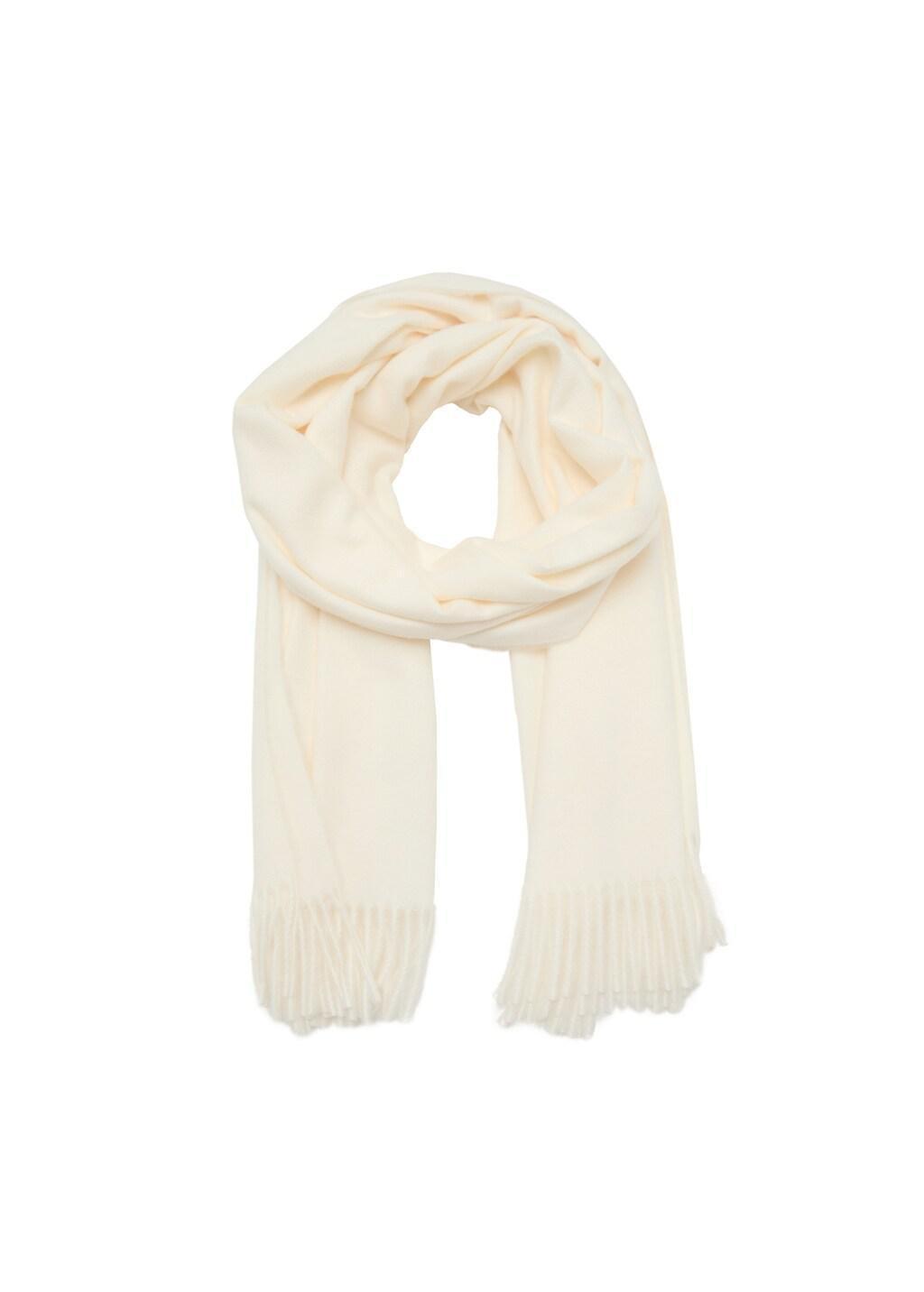 Beige Fringed Edge Scarf, Light Beige, large image number 1