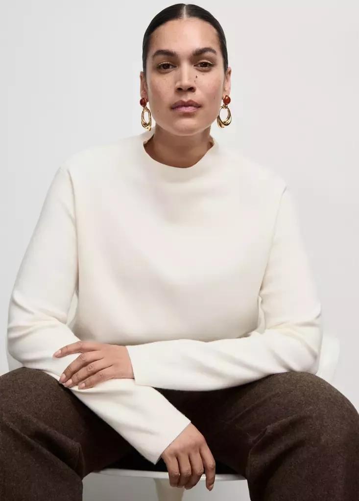 Beige Knitted Sweater With Perkins Neck, , large image number 9