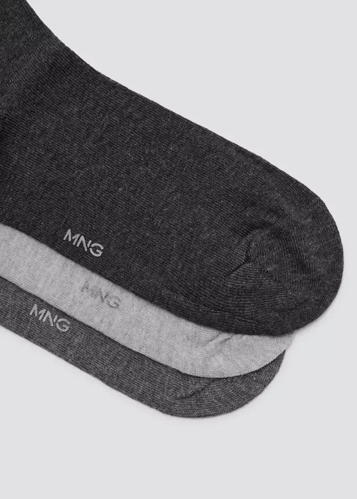 Grey Long Cotton Socks, Set Of 3, , medium
