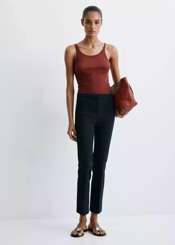 Navy Straight-Cut Crop Trousers, , medium