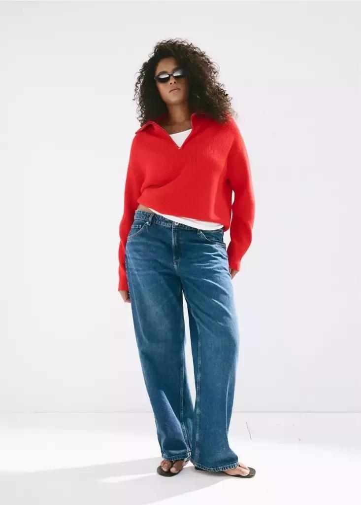 Red Ribbed Zip-Up Jumper, , large image number 8