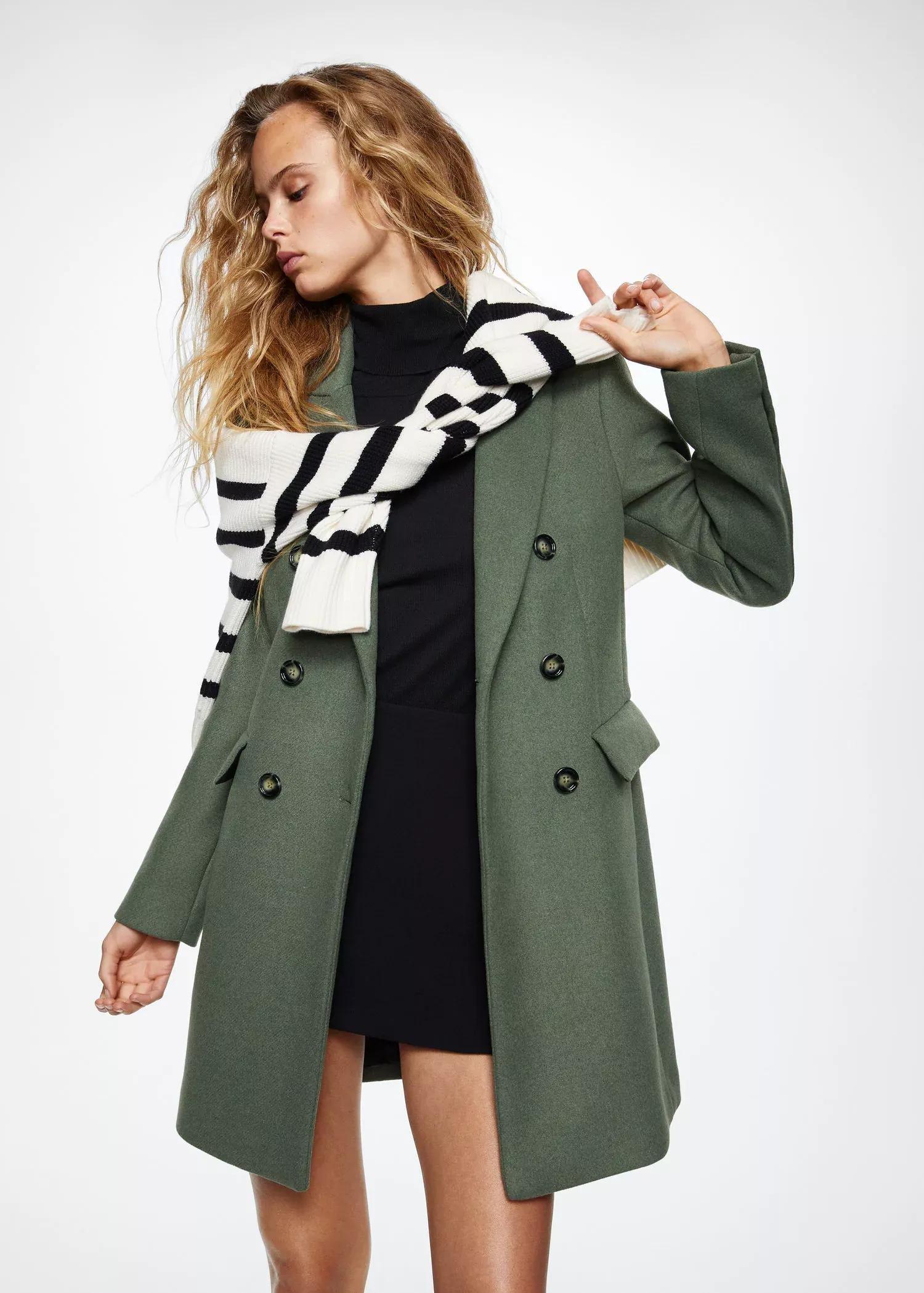 Khaki Wool Double-Breasted Coat, , large image number 0