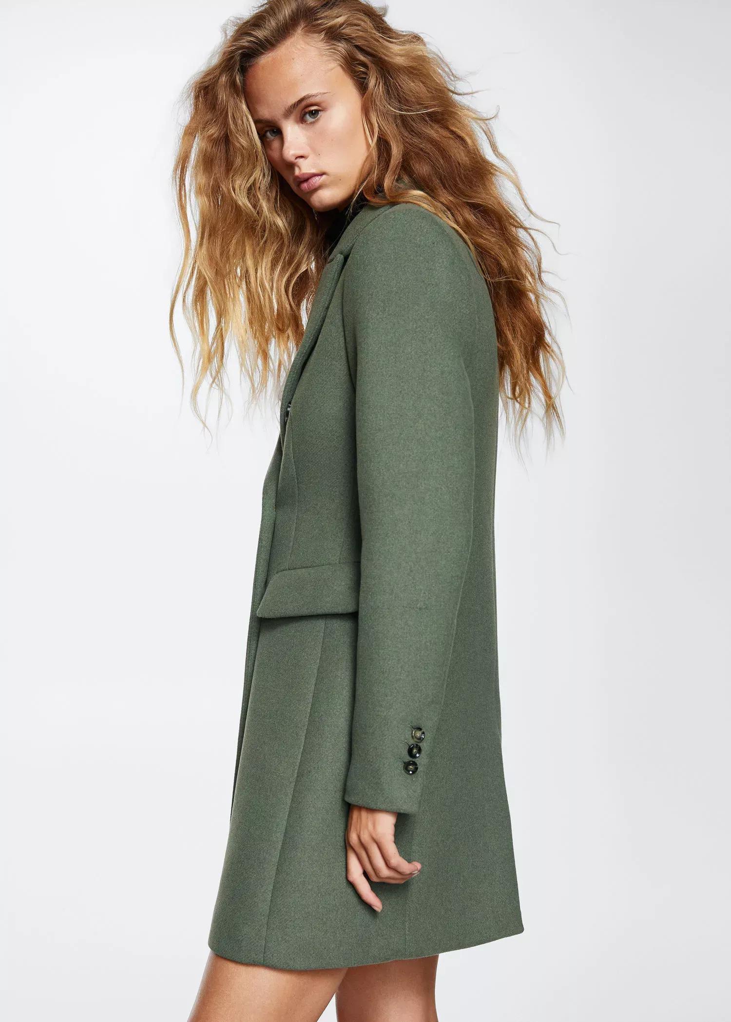 Khaki Wool Double-Breasted Coat, , large image number 1