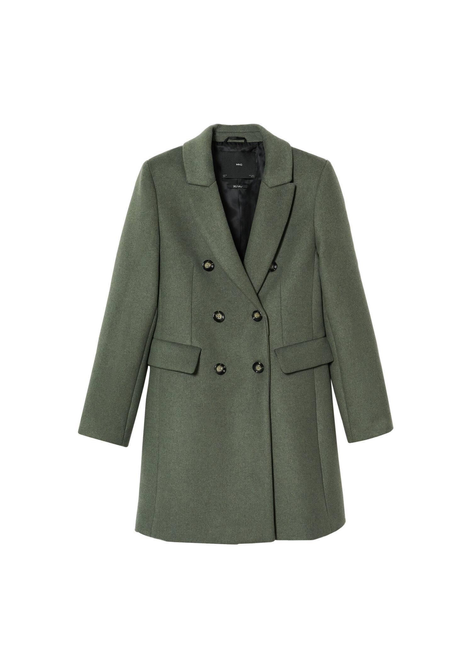 Khaki Wool Double-Breasted Coat, , large image number 2