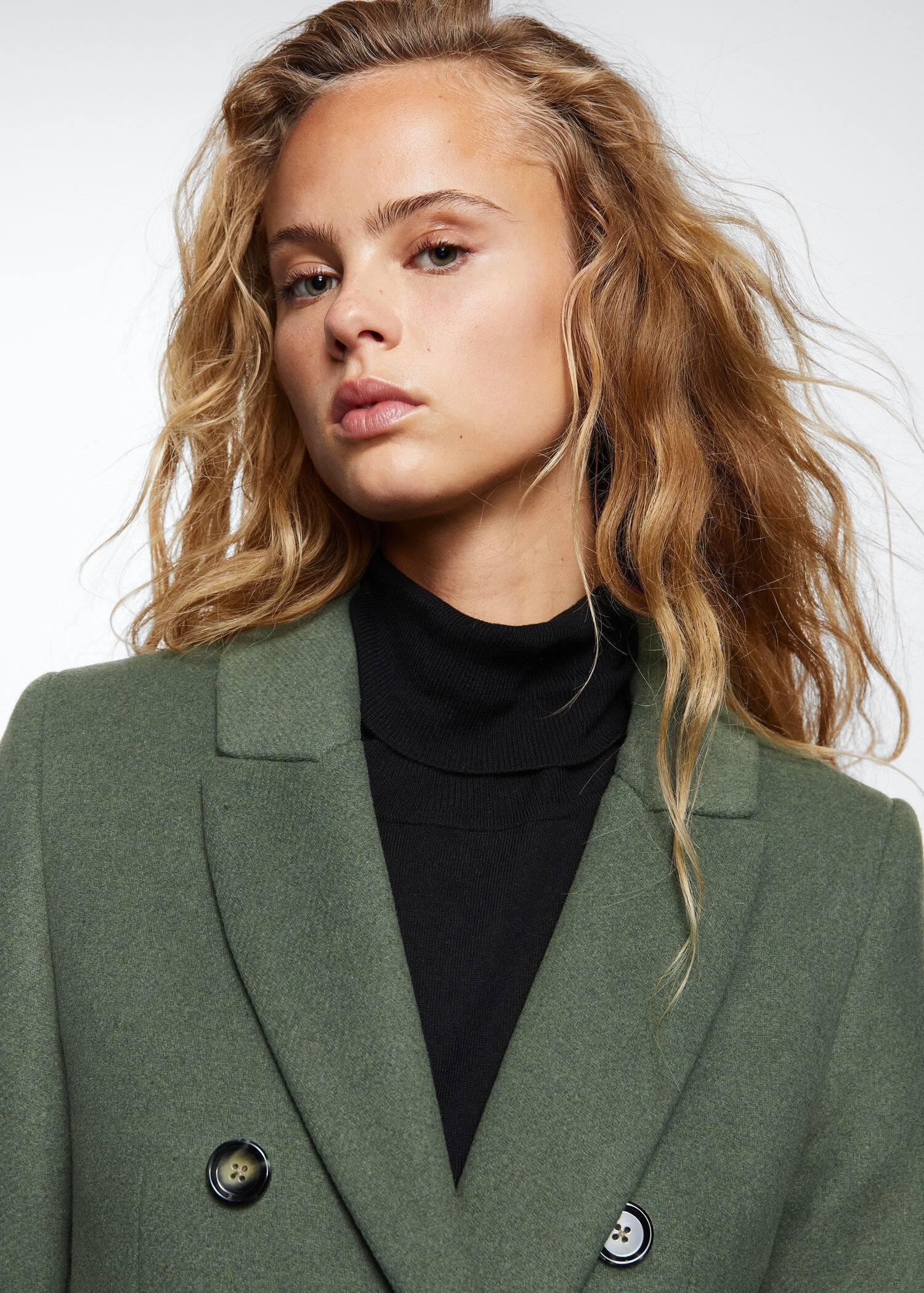 Khaki Wool Double-Breasted Coat, , large image number 3