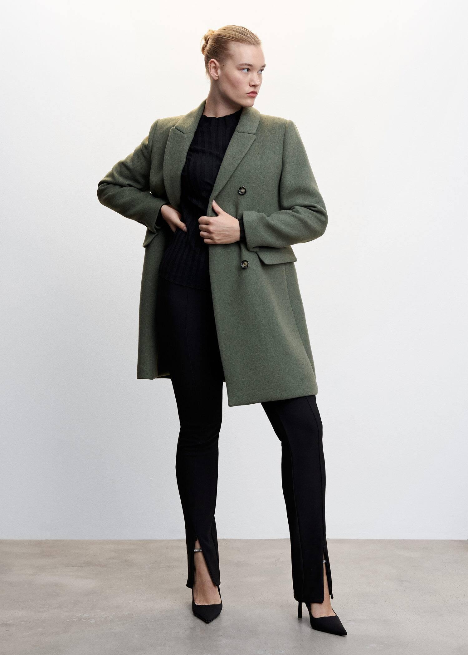Khaki Wool Double-Breasted Coat, , large image number 4
