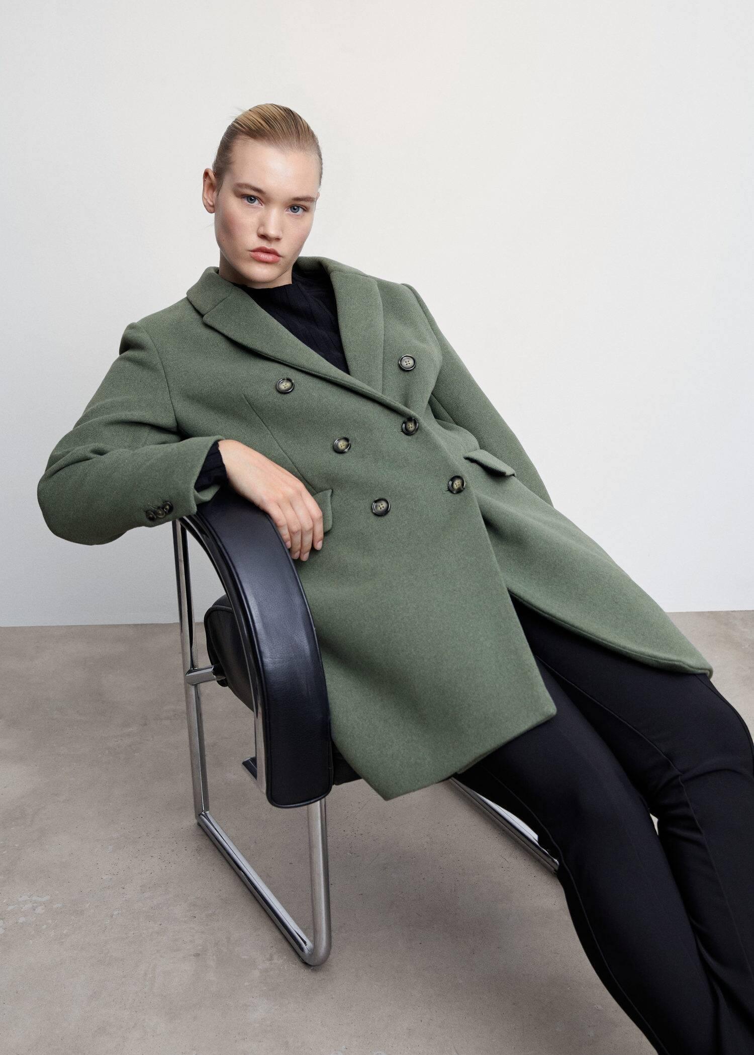Khaki Wool Double-Breasted Coat, , large image number 7
