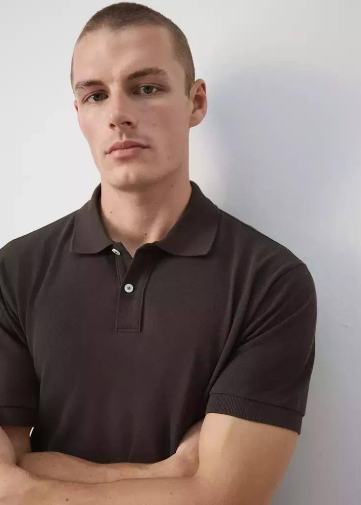 Brown Cotton Pique Polo, , large image number 3
