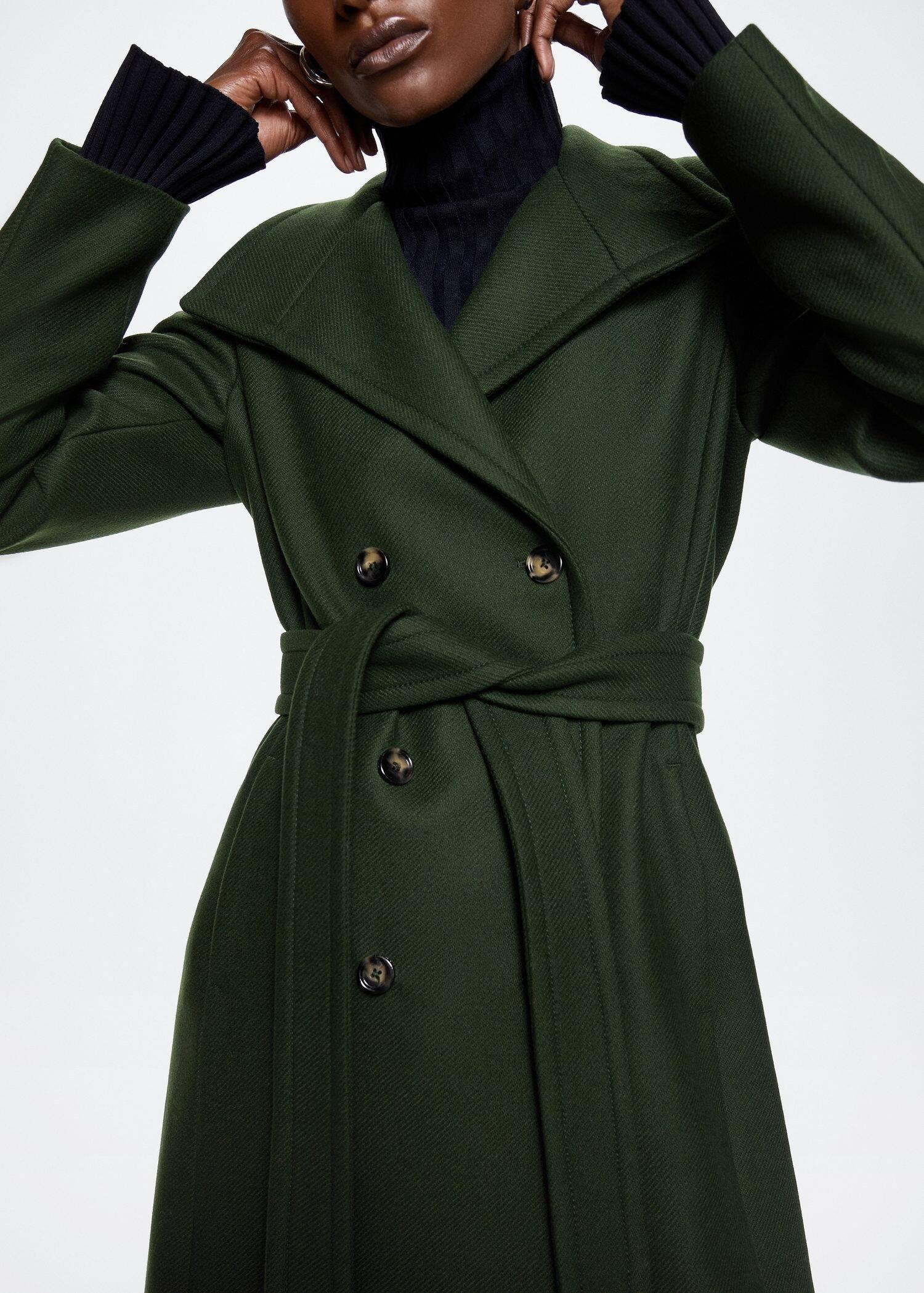 Green Woollen Coat With Belt, , large image number 1