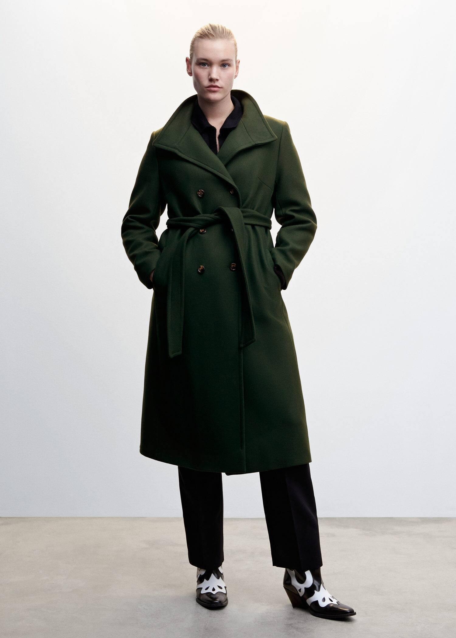 Green Woollen Coat With Belt, , large image number 3
