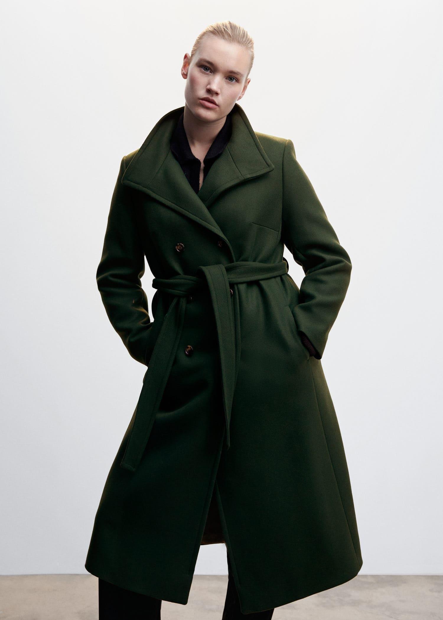 Green Woollen Coat With Belt, , large image number 6