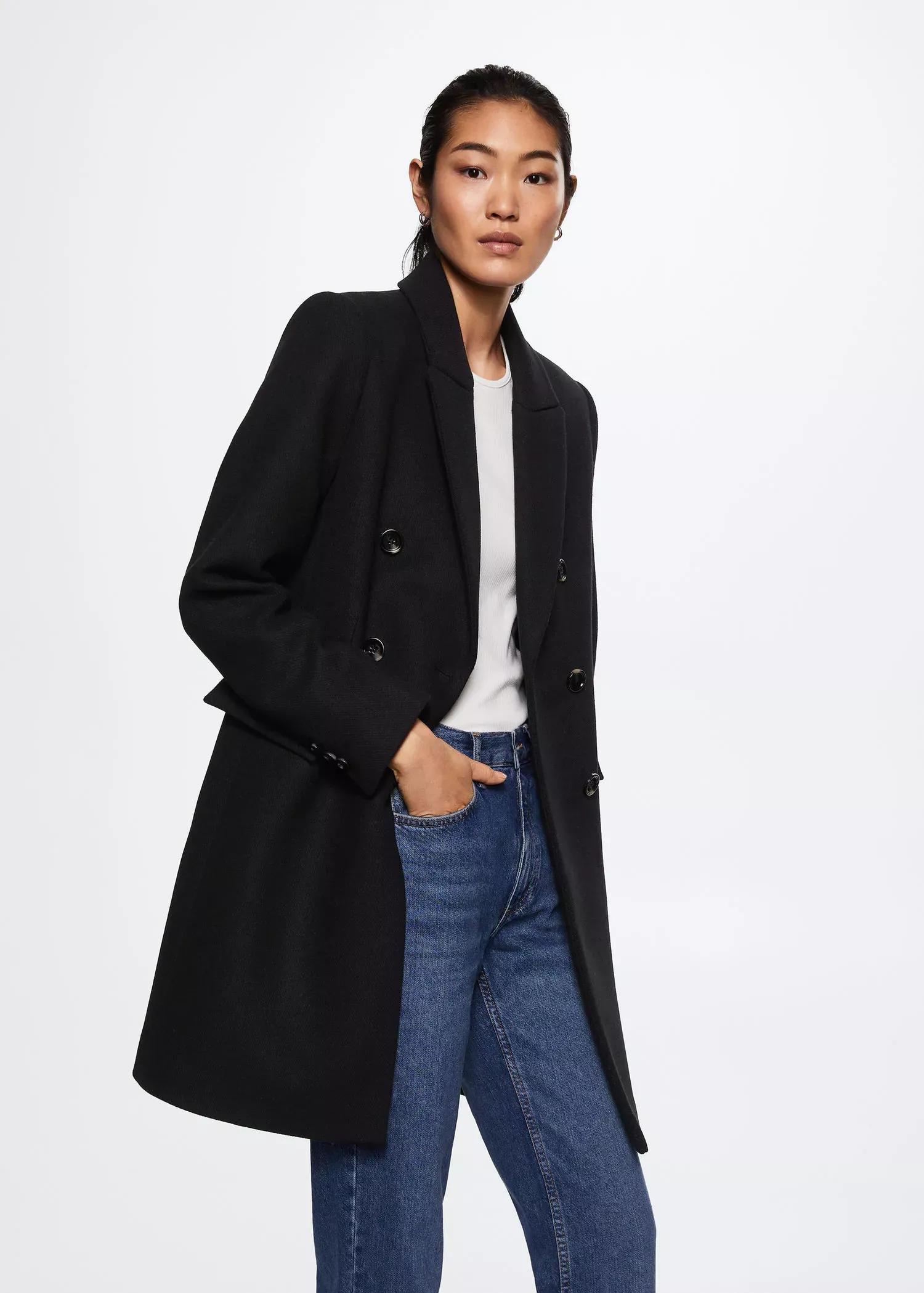 Black Wool Double-Breasted Coat, , large image number 0