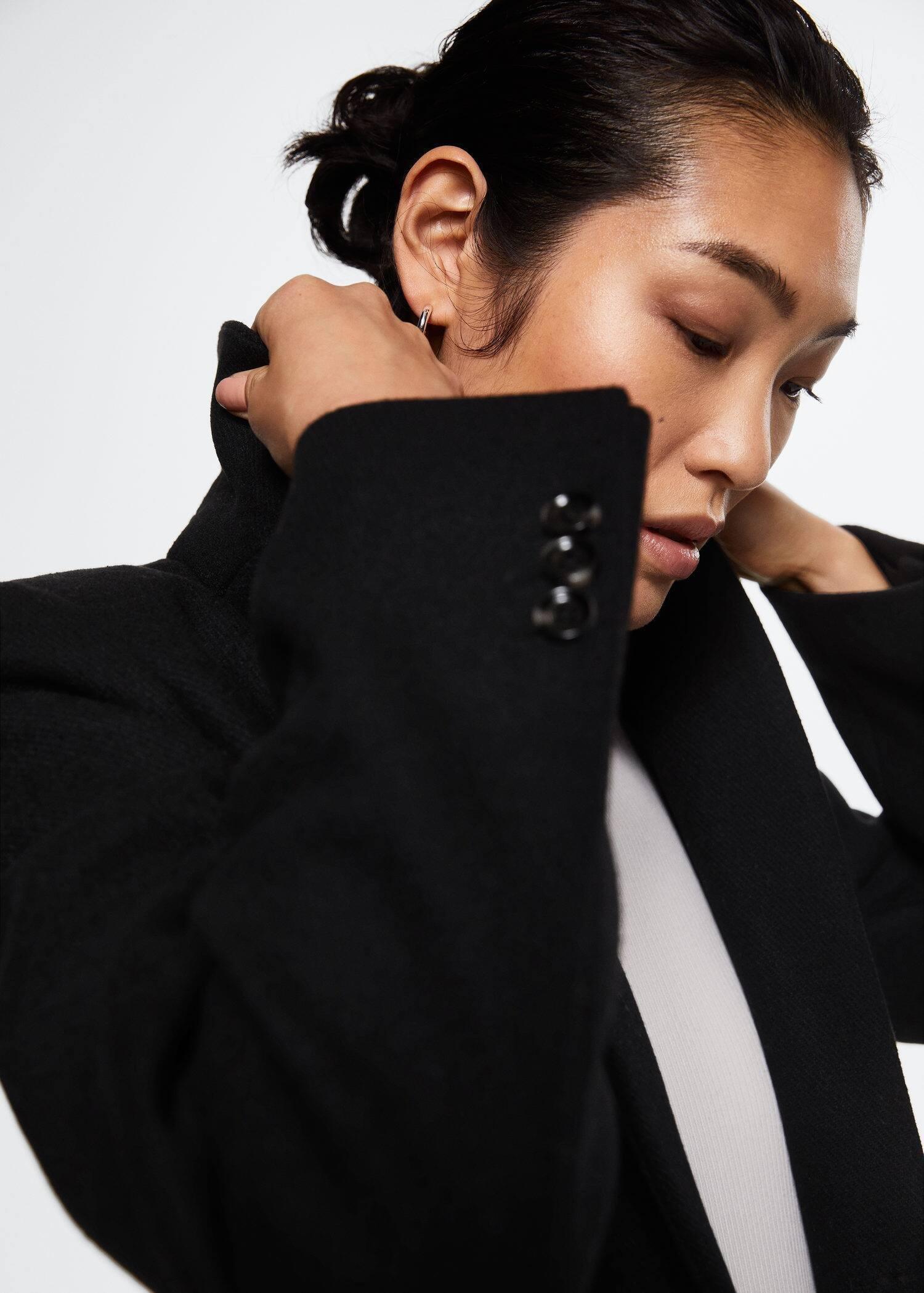Black Wool Double-Breasted Coat, , large image number 1