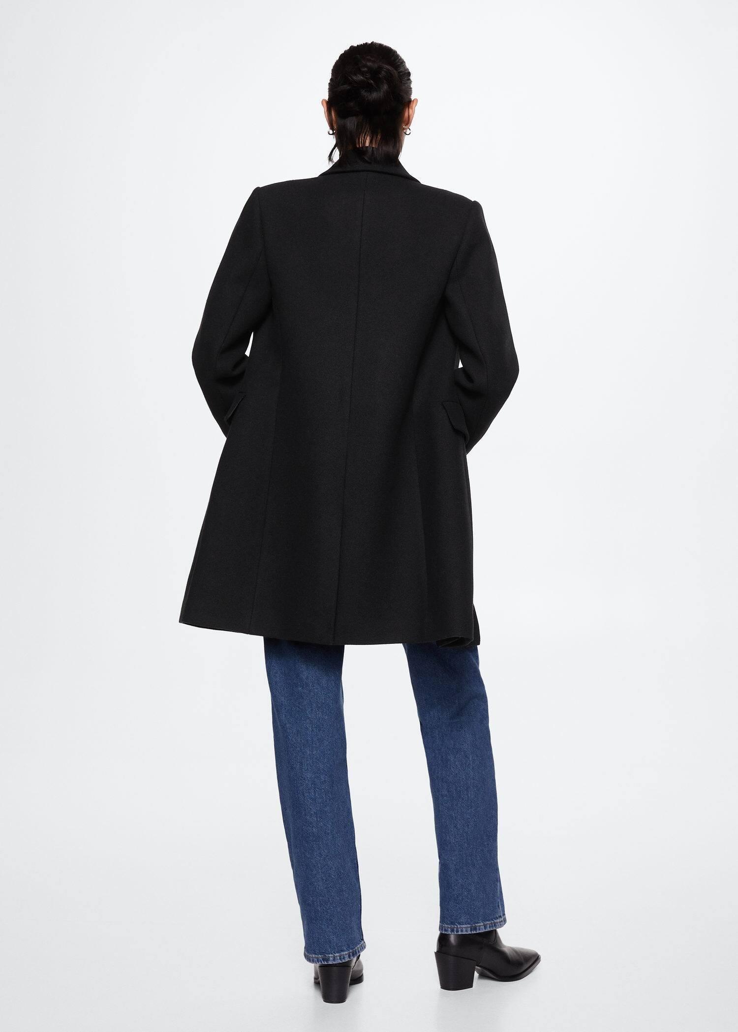 Black Wool Double-Breasted Coat, , large image number 2