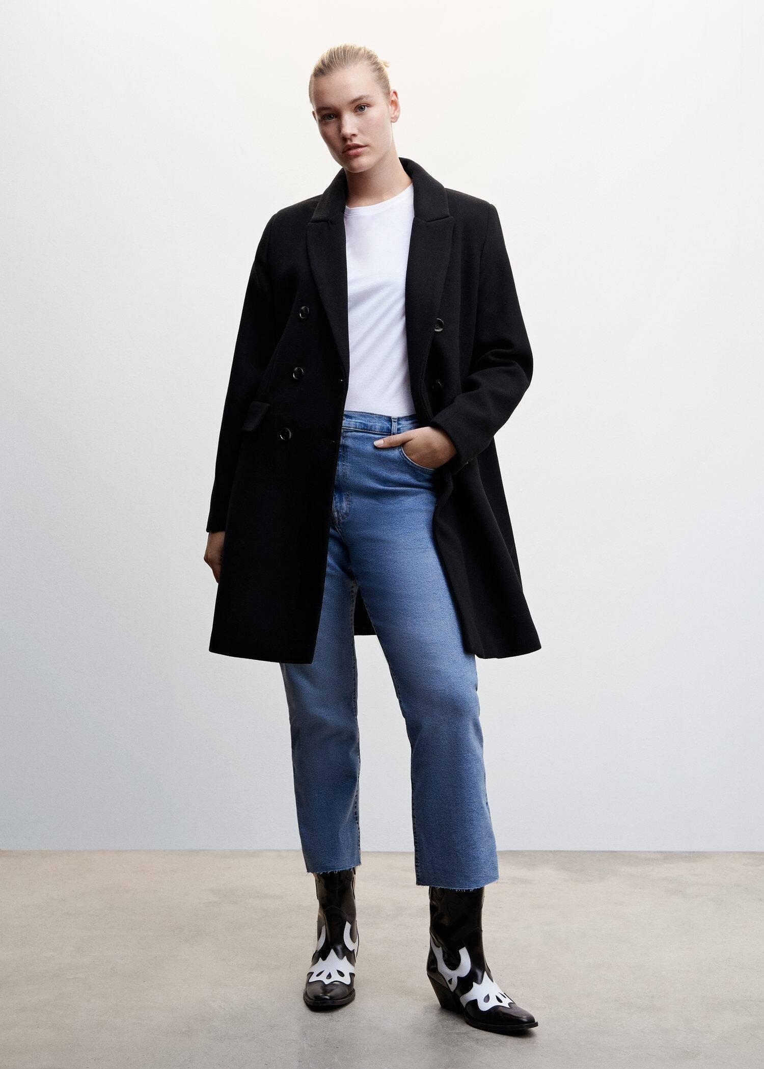 Black Wool Double-Breasted Coat, , large image number 4