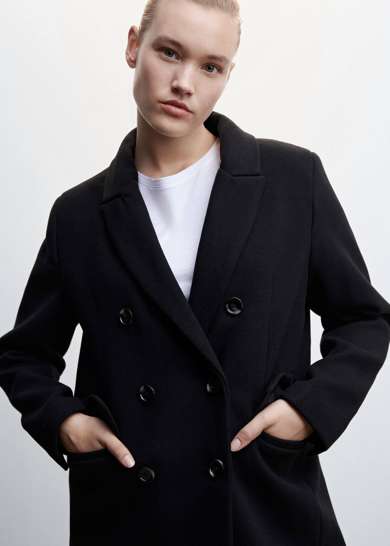 Black Wool Double-Breasted Coat, , large image number 5
