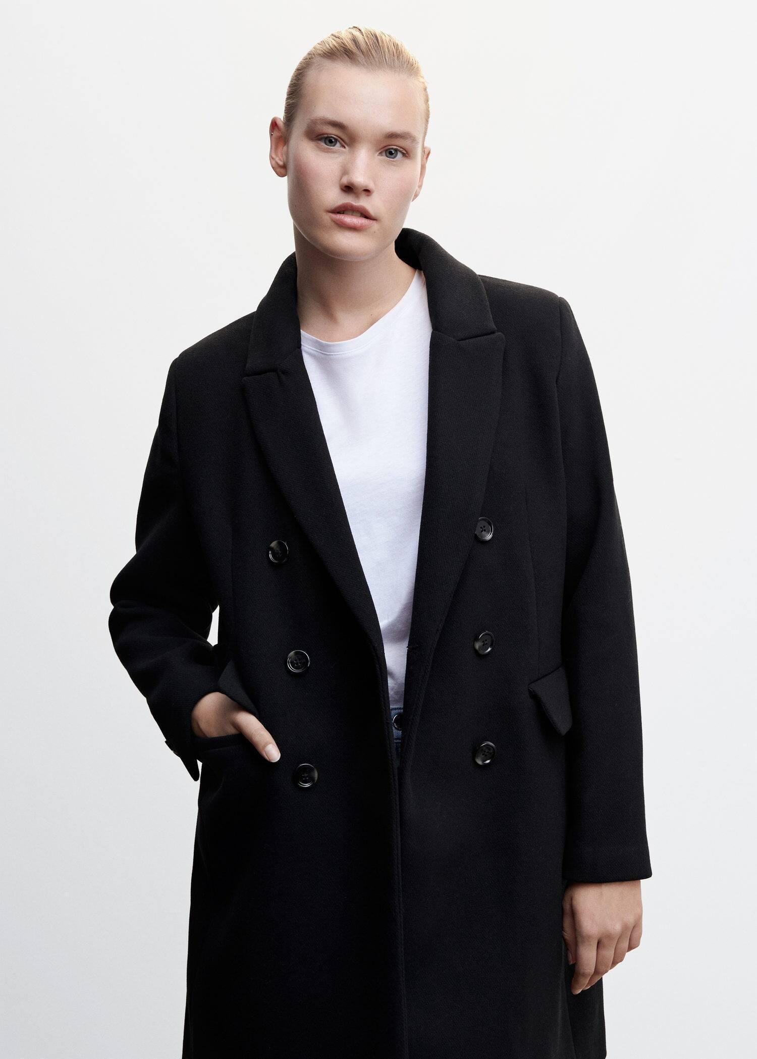 Black Wool Double-Breasted Coat, , large image number 6