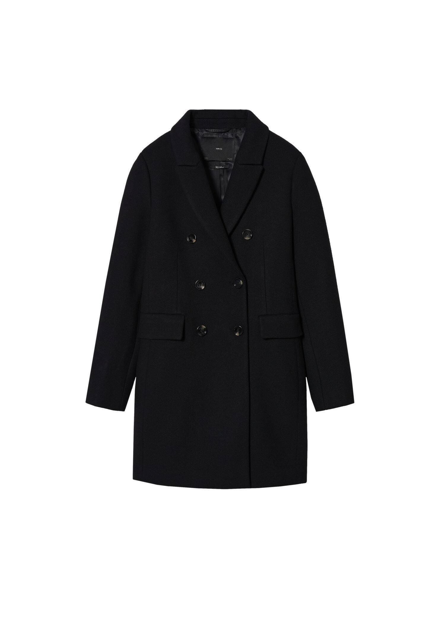 Black Wool Double-Breasted Coat, , large image number 7